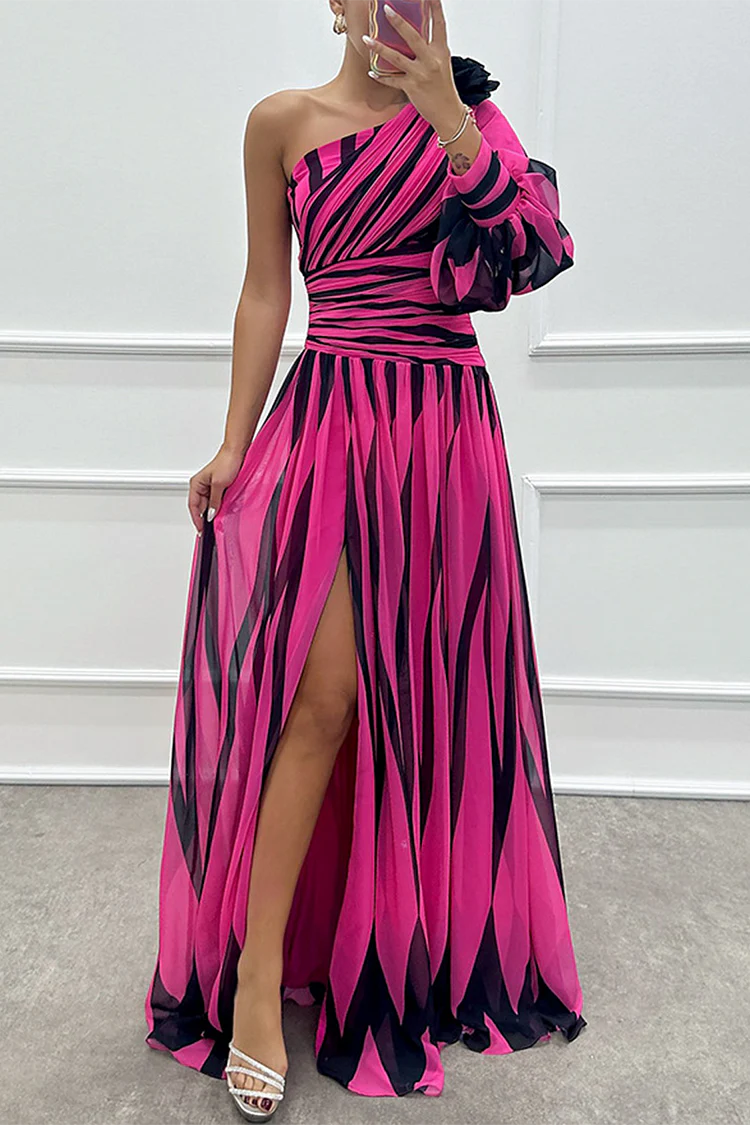Sloane Elegant Striped One Shoulder Maxi Dress
