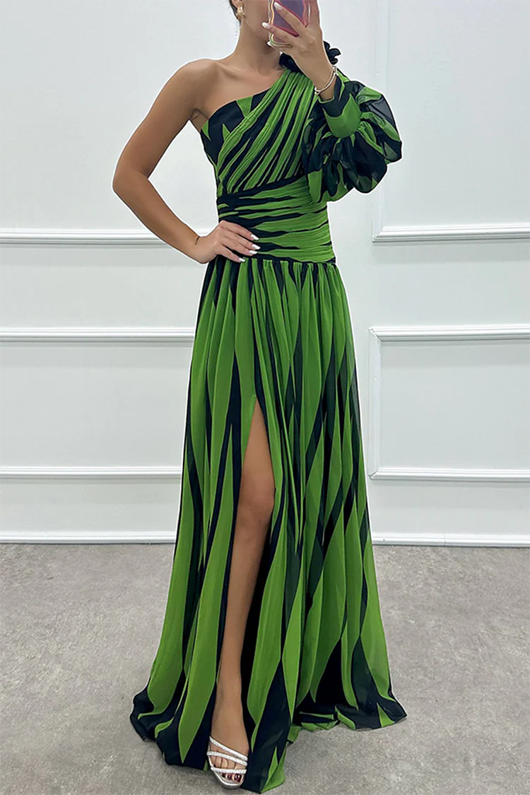 Sloane Elegant Striped One Shoulder Maxi Dress