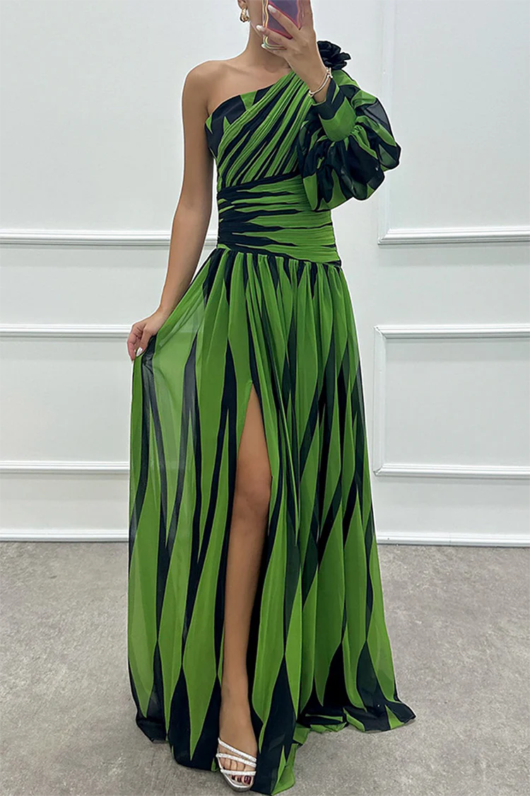 Sloane Elegant Striped One Shoulder Maxi Dress