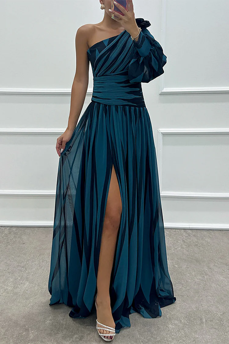 Sloane Elegant Striped One Shoulder Maxi Dress
