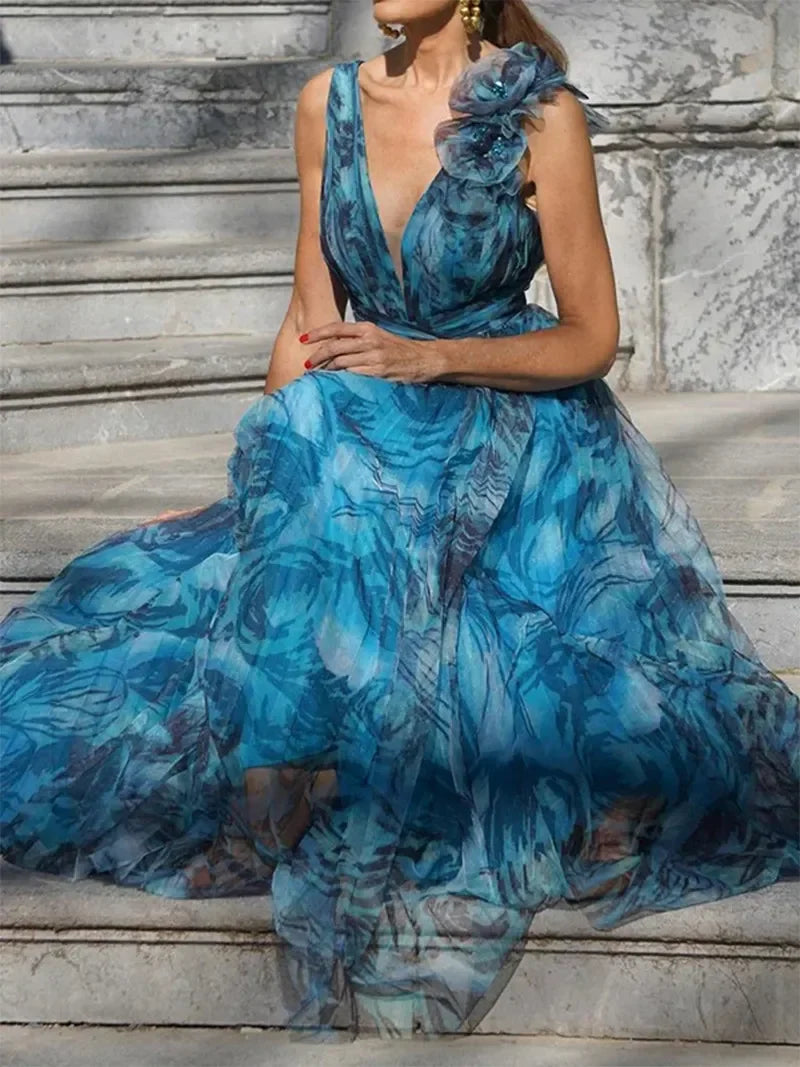 Elara Elegant Sleeveless Floral Maxi Dress