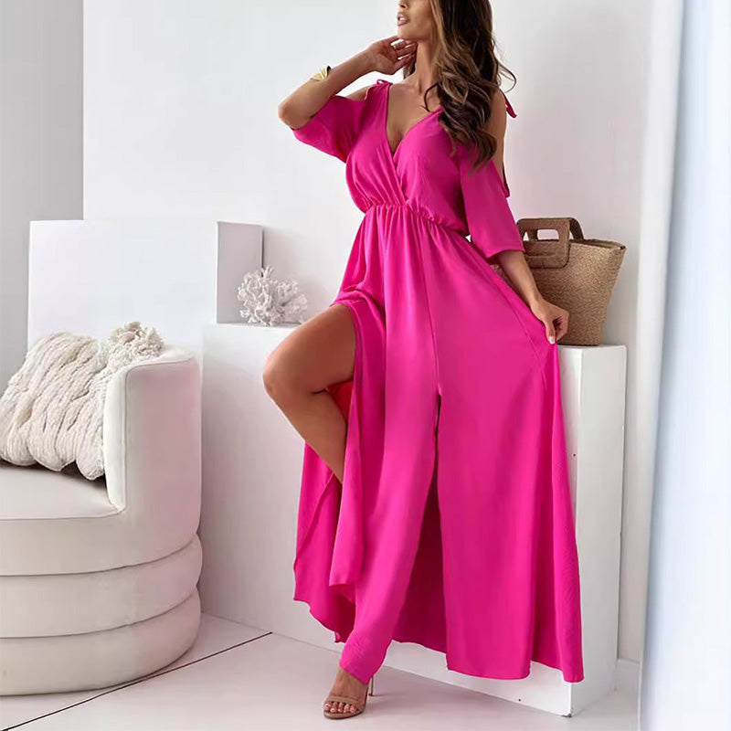 Ellie Trendy Slit Skirt V-Neck Maxi Dress