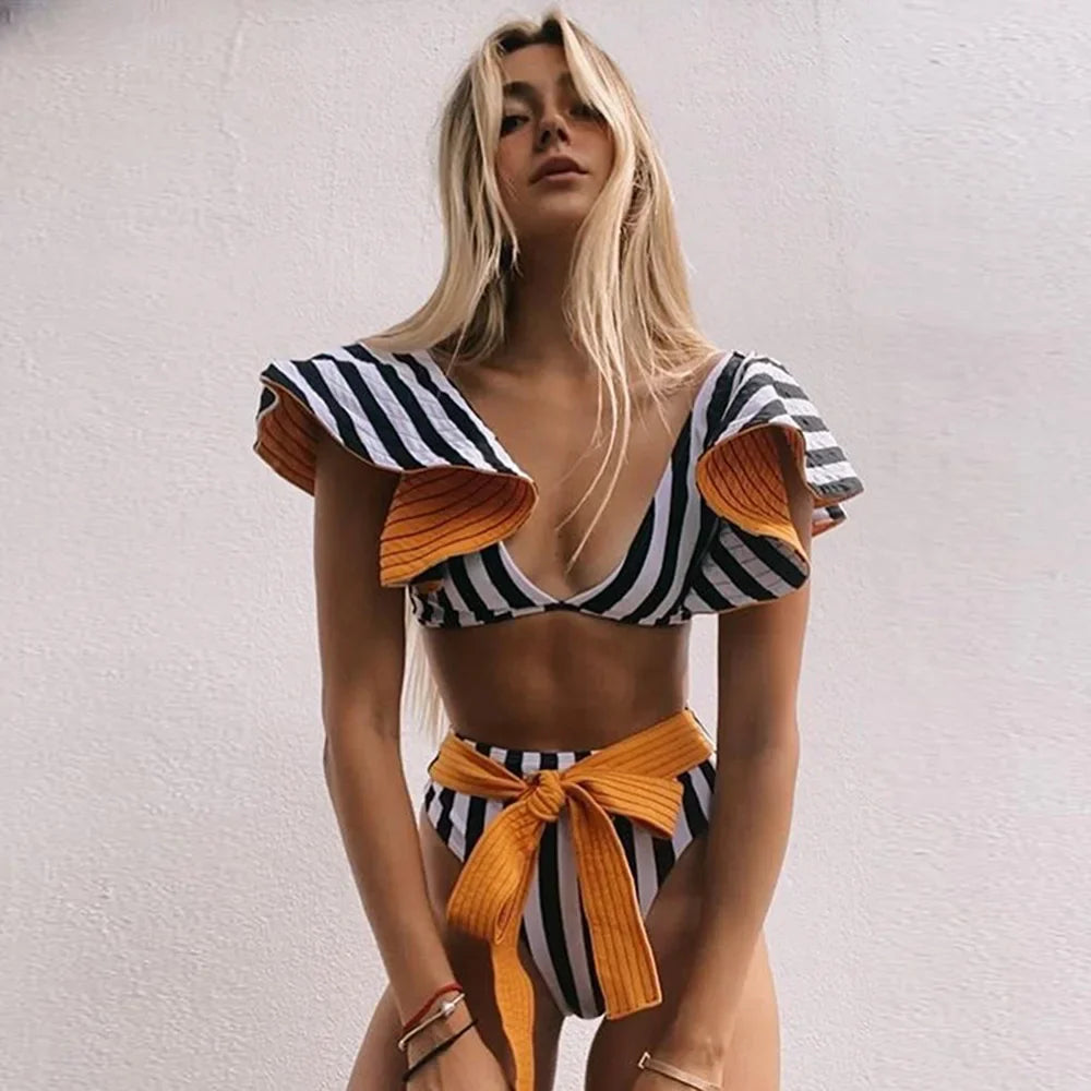 Bloom Ruffle High-Waist Halter Bikini