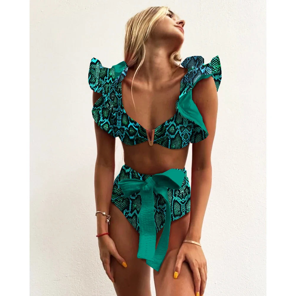 Bloom Ruffle High-Waist Halter Bikini