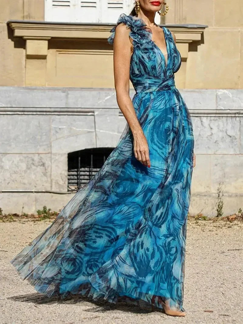 Elara Elegant Sleeveless Floral Maxi Dress