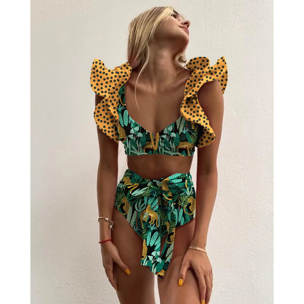 Bloom Ruffle High-Waist Halter Bikini