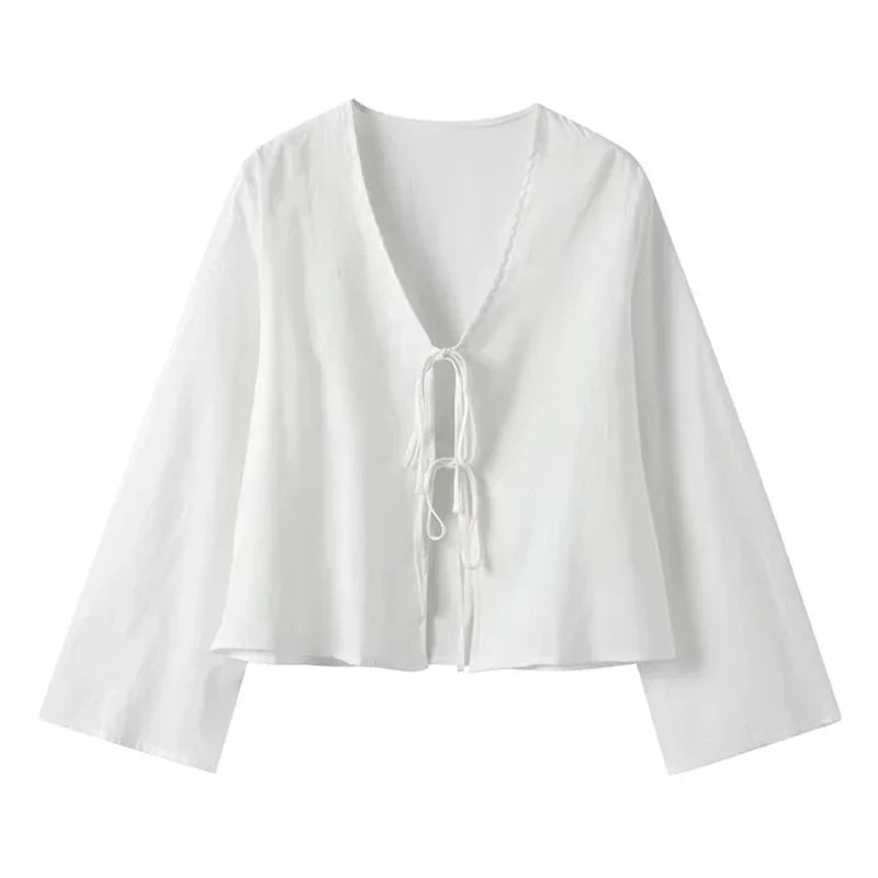 Sophia Deep V-Neck Sleeve Tied Top