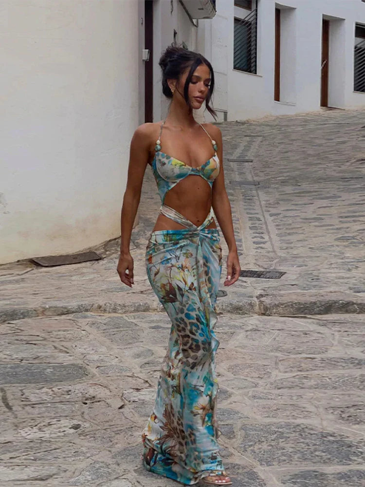 Odessa Back-Wrapped Halter Neck Maxi Dress