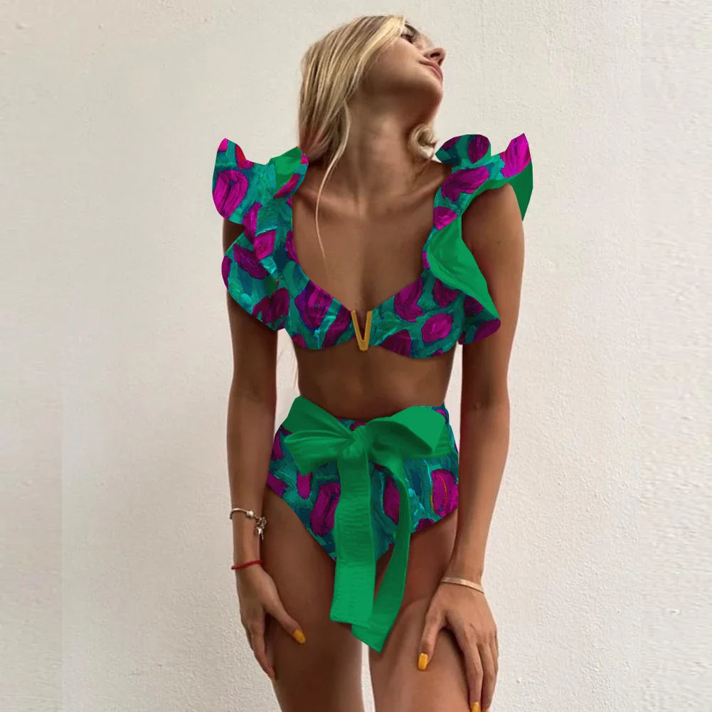 Bloom Ruffle High-Waist Halter Bikini