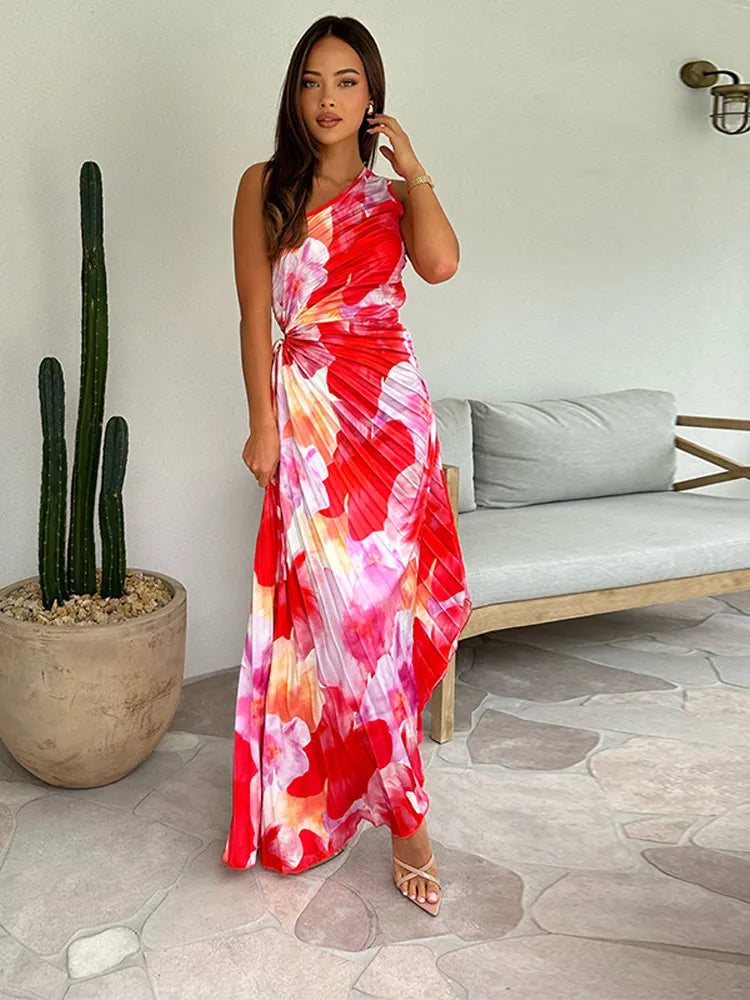 Noa Pleated One-Shoulder Dress
