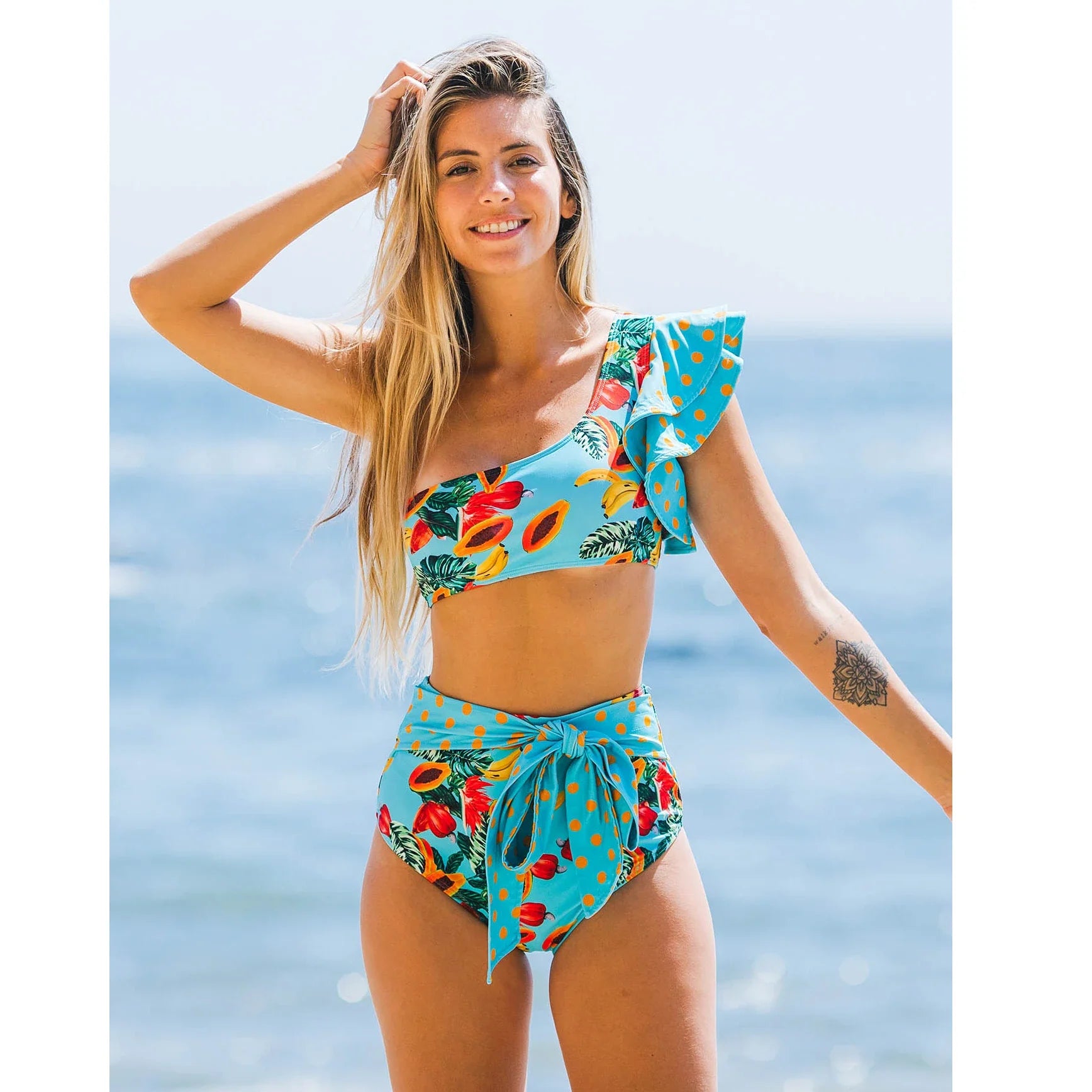 Bloom Ruffle High-Waist Halter Bikini