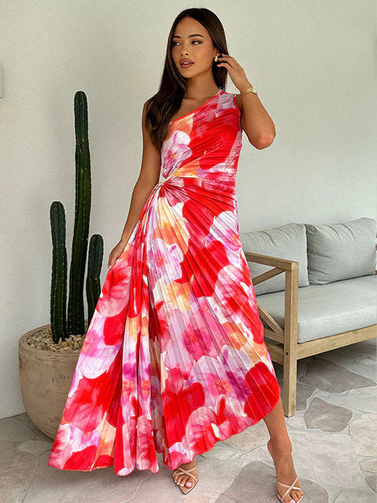 Noa Pleated One-Shoulder Dress