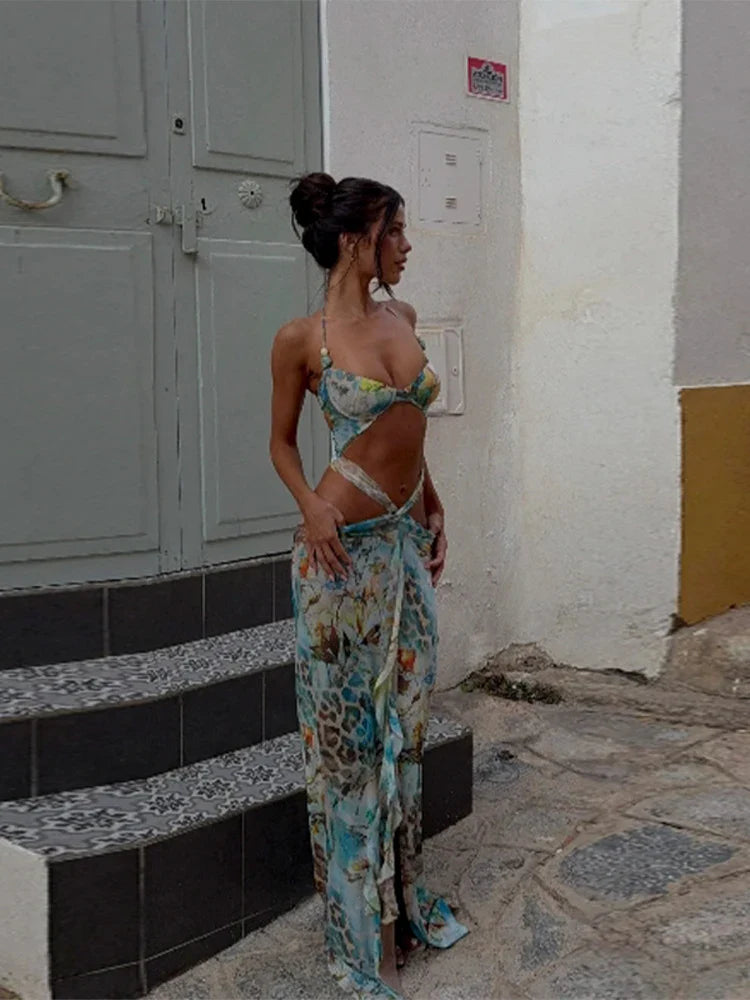 Odessa Back-Wrapped Halter Neck Maxi Dress