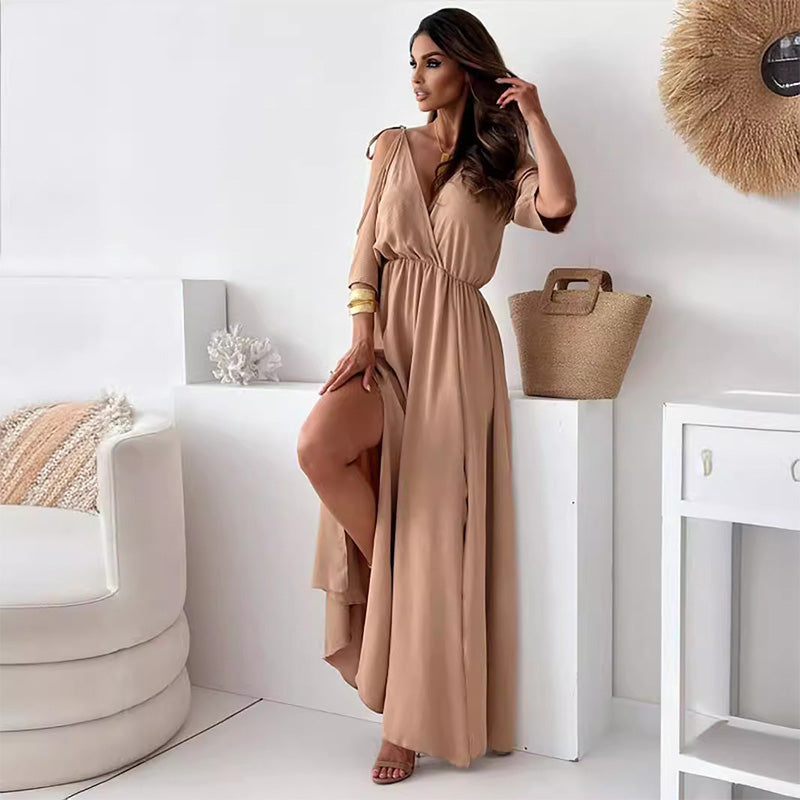 Ellie Trendy Slit Skirt V-Neck Maxi Dress