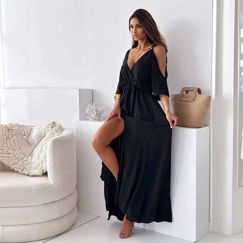 Ellie Trendy Slit Skirt V-Neck Maxi Dress